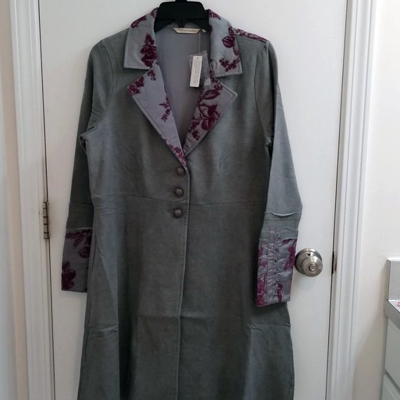NWT Grandeur Jacket, Soft Surroundings, Gray with Mauve Flower pattern - Size M